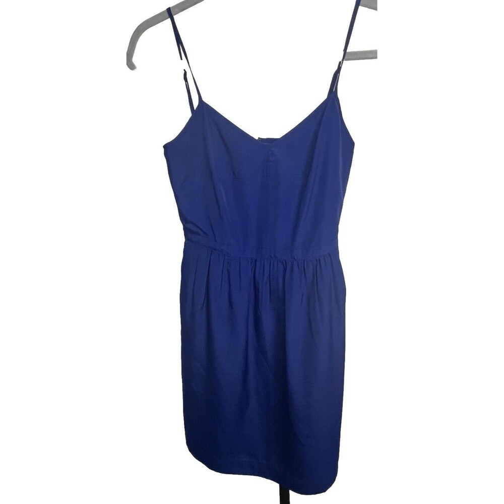 J Crew Dress Sleeveless Slip Mini V Neck Pockets Blue 0 XS Classic Date Night‎